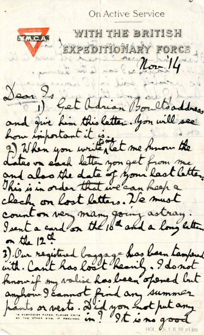 Letter from Gustav Holst to Isobel Holst