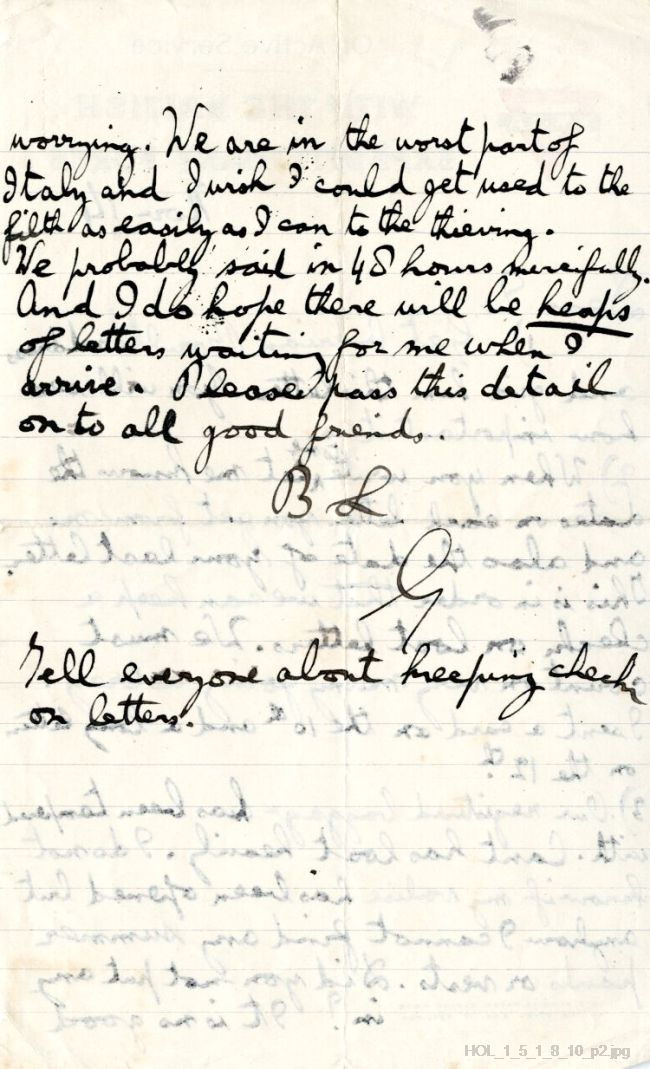 Letter from Gustav Holst to Isobel Holst