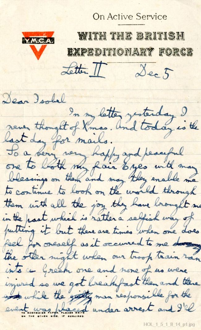 Letter from Gustav Holst to Isobel Holst