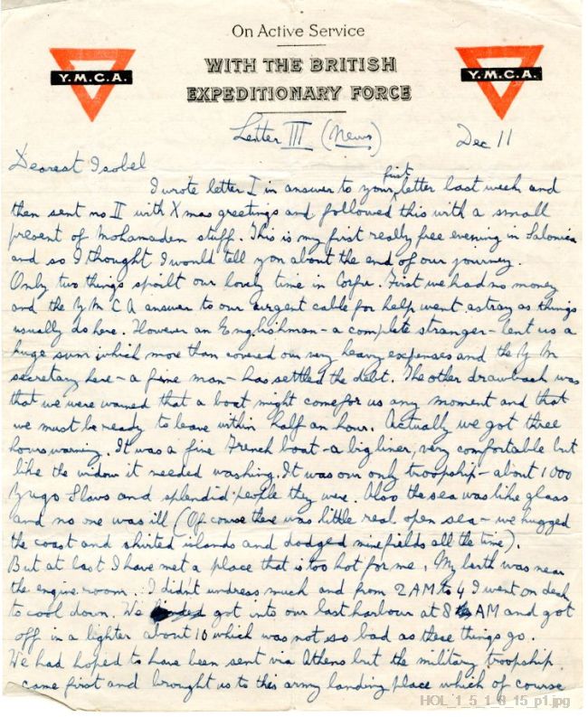 Letter from Gustav Holst to Isobel Holst