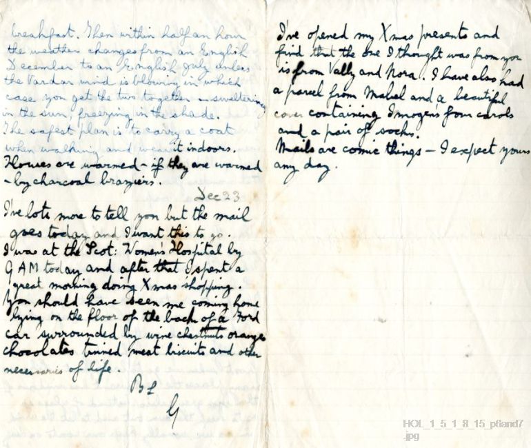 Letter from Gustav Holst to Isobel Holst