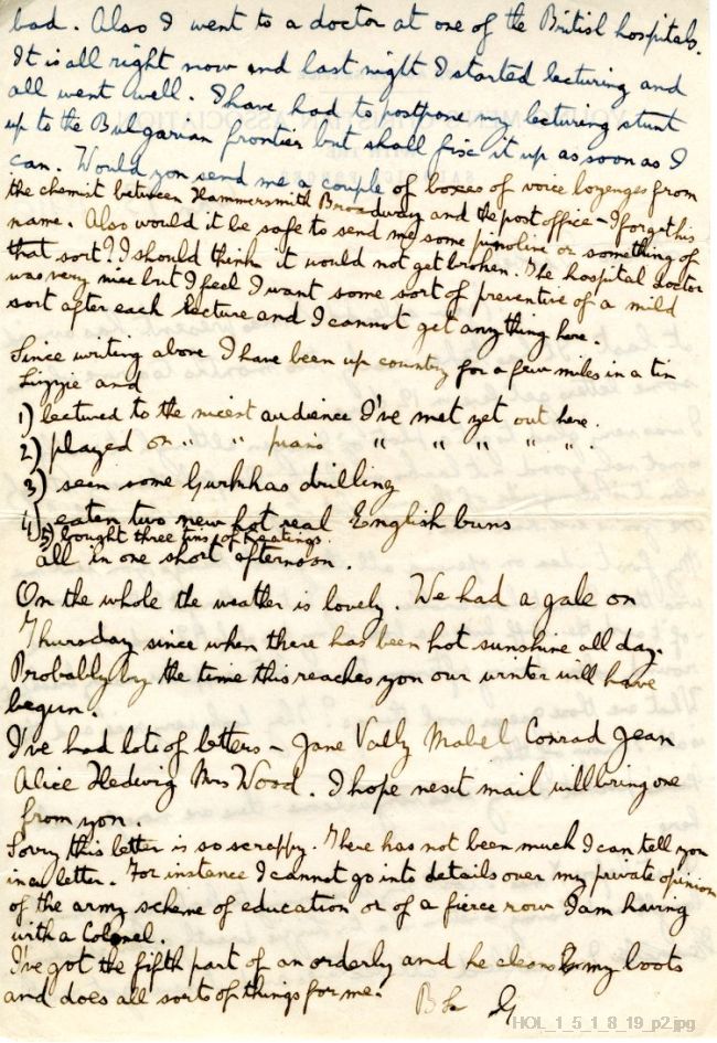 Letter from Gustav Holst to Isobel Holst