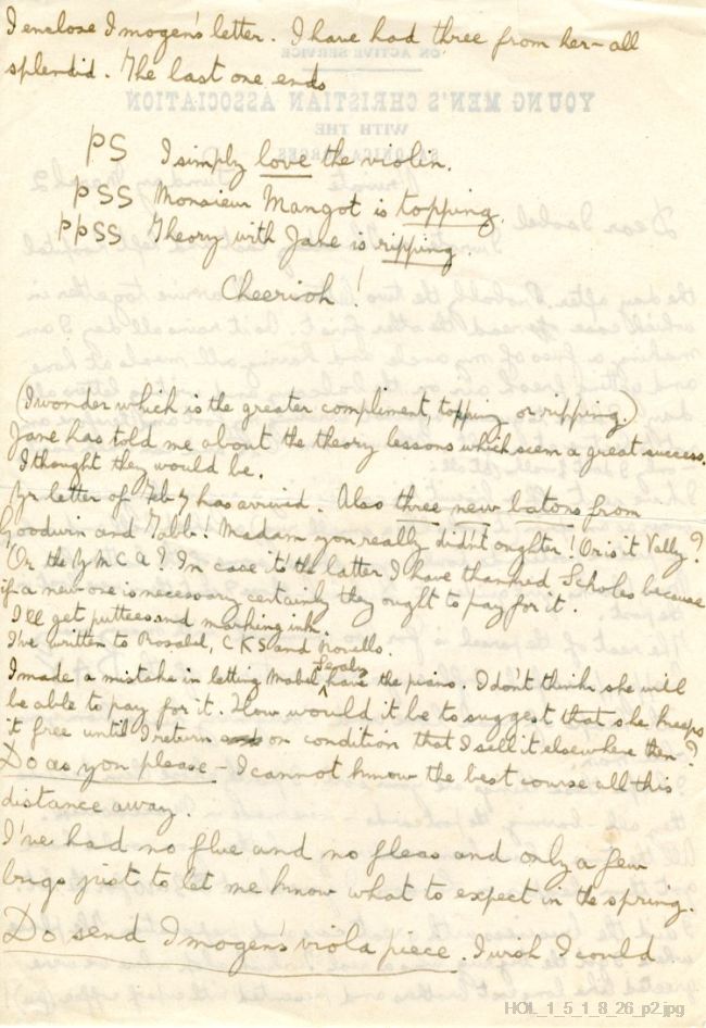 Letter from Gustav Holst to Isobel Holst