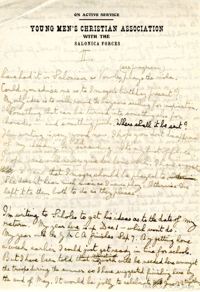 Letter from Gustav Holst to Isobel Holst