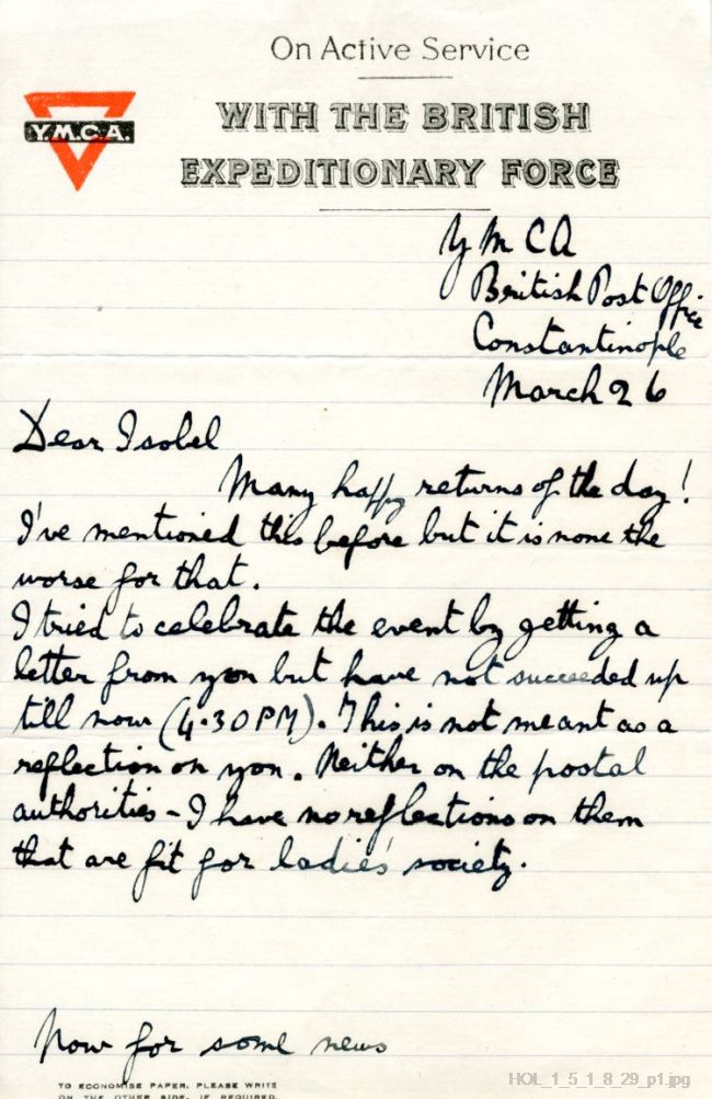 Letter from Gustav Holst to Isobel Holst