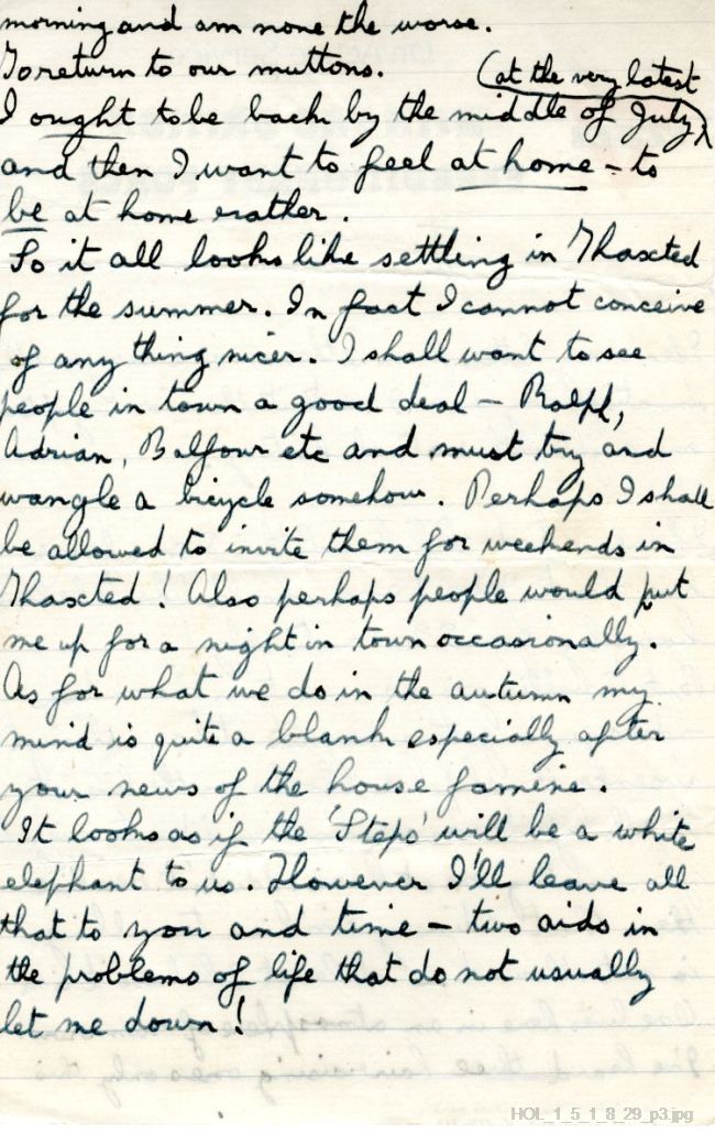 Letter from Gustav Holst to Isobel Holst