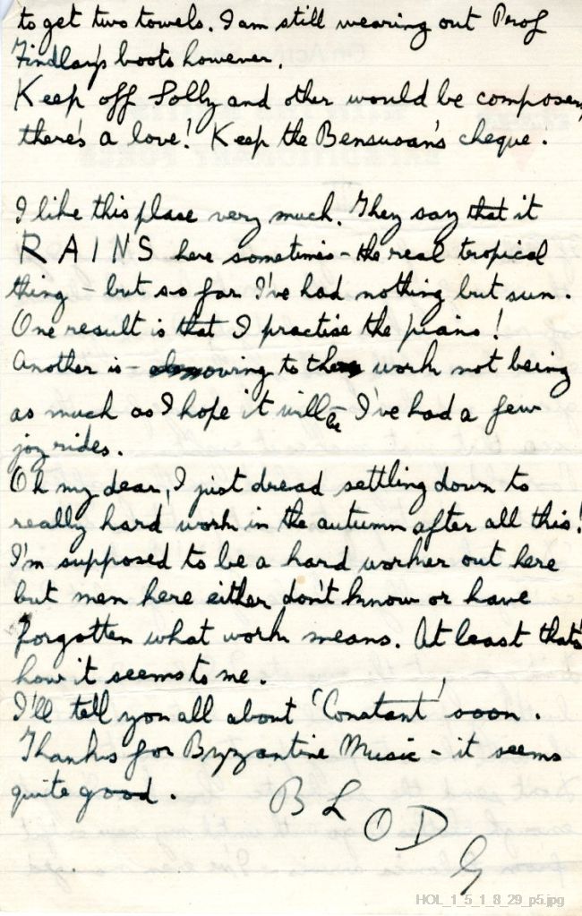 Letter from Gustav Holst to Isobel Holst
