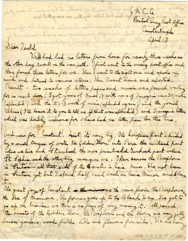 Letter from Gustav Holst to Isobel Holst