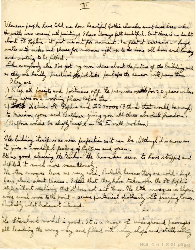 Letter from Gustav Holst to Isobel Holst
