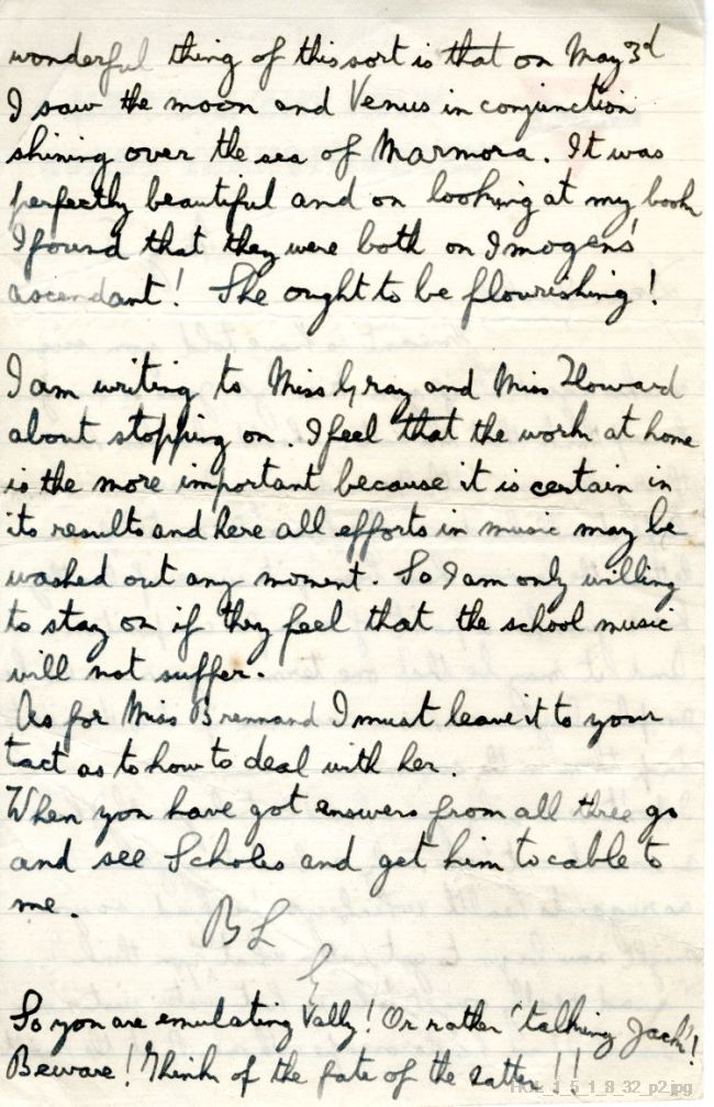Letter from Gustav Holst to Isobel Holst