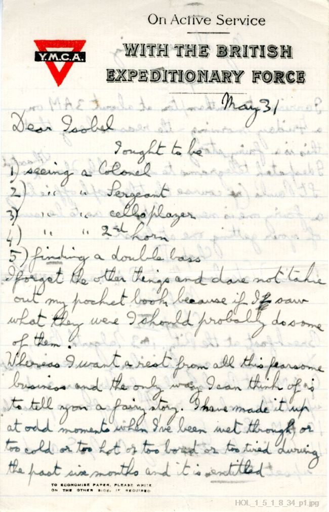 Letter from Gustav Holst to Isobel Holst