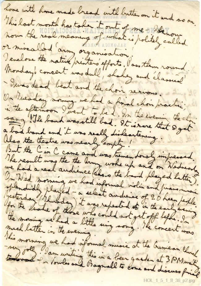 Letter from Gustav Holst to Isobel Holst