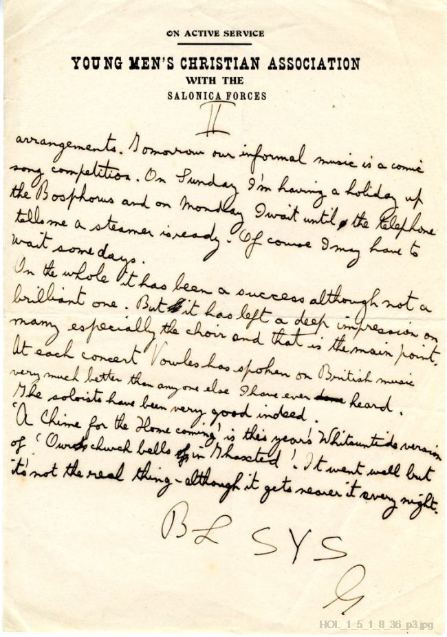Letter from Gustav Holst to Isobel Holst