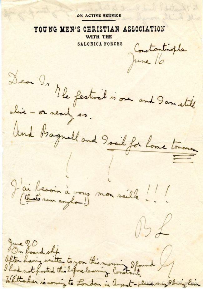 Letter from Gustav Holst to Isobel Holst