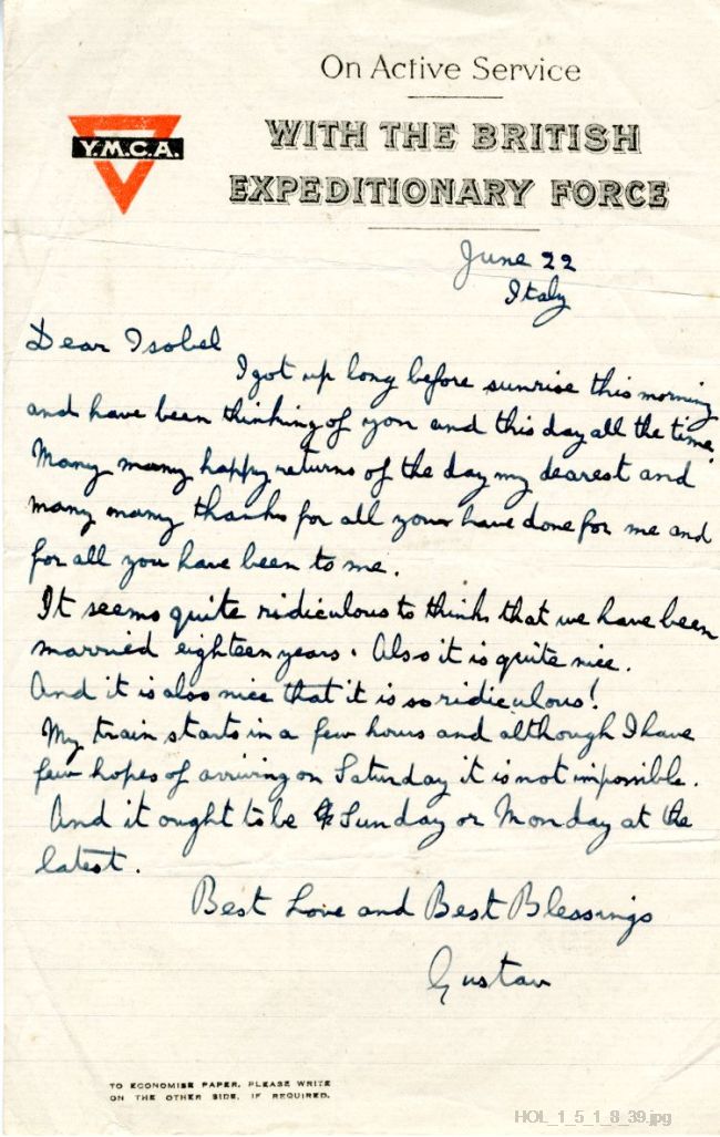 Letter from Gustav Holst to Isobel Holst