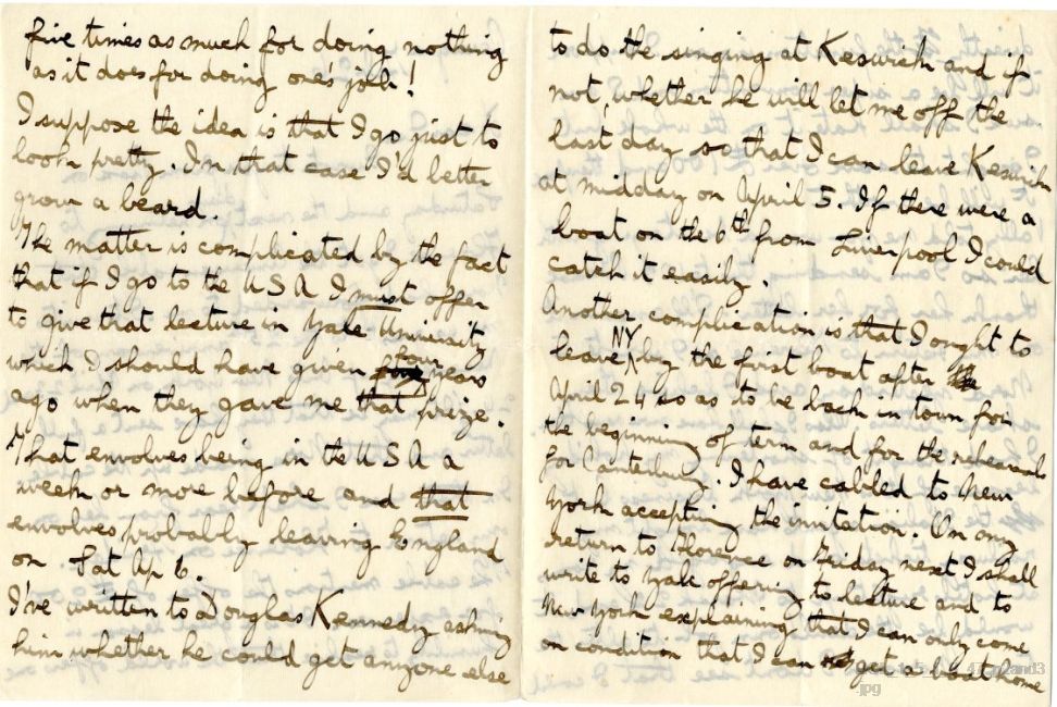 Letter from Gustav Holst to Isobel Holst
