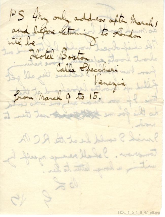 Letter from Gustav Holst to Isobel Holst