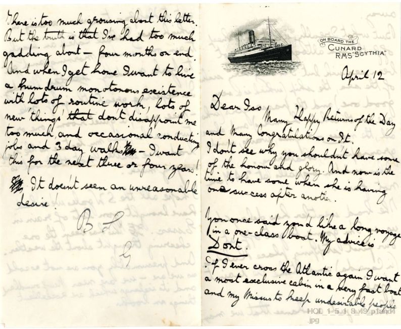 Letter from Gustav Holst to Isobel Holst