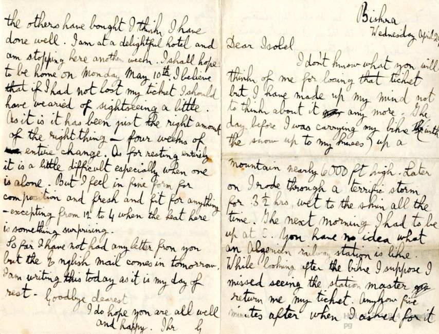 Letter from Gustav Holst to Isobel Holst