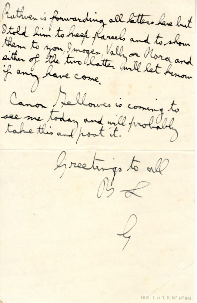 Letter from Gustav Holst to Isobel Holst