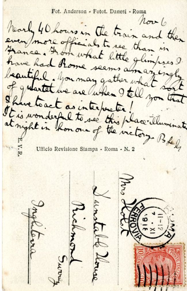 Postcard from Gustav Holst to Isobel Holst