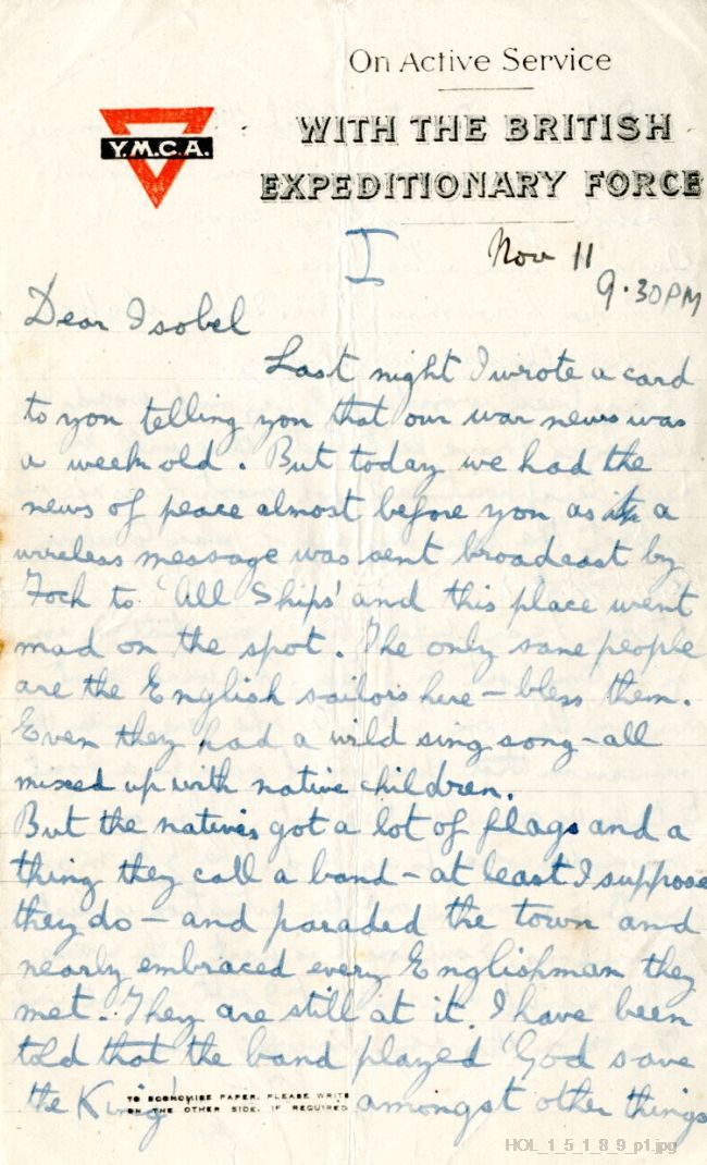 Letter from Gustav Holst to Isobel Holst