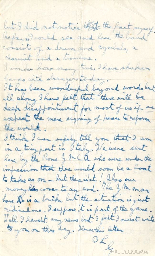 Letter from Gustav Holst to Isobel Holst