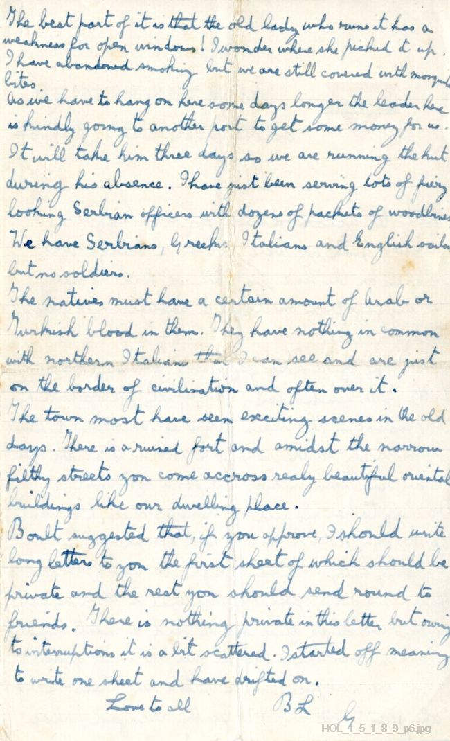 Letter from Gustav Holst to Isobel Holst