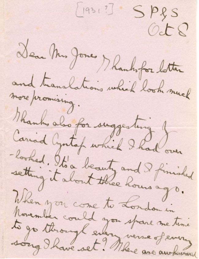 Letter from Gustav Holst to Dora Herbert Jones