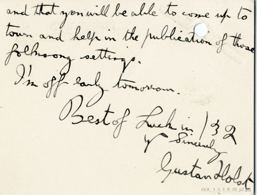 Letter from Gustav Holst to Dora Herbert Jones