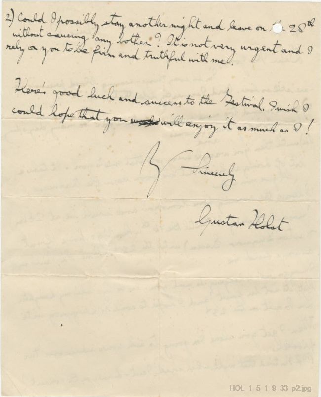 Letter from Gustav Holst to Dora Herbert Jones