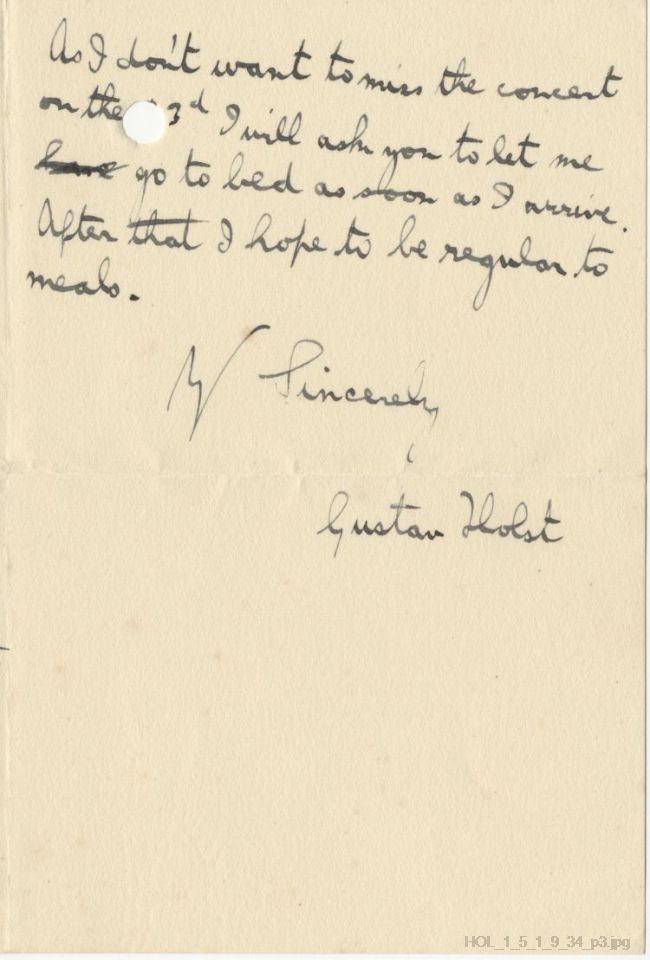 Letter from Gustav Holst to Dora Herbert Jones