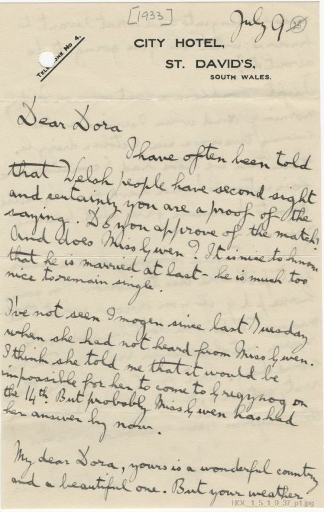 Letter from Gustav Holst to Dora Herbert Jones