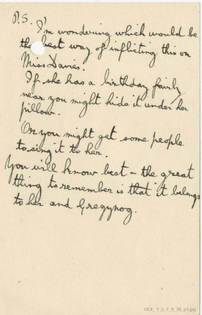 Letter from Gustav Holst to Dora Herbert Jones