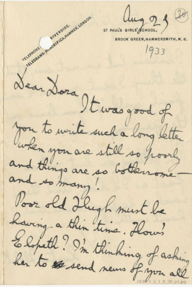 Letter from Gustav Holst to Dora Herbert Jones