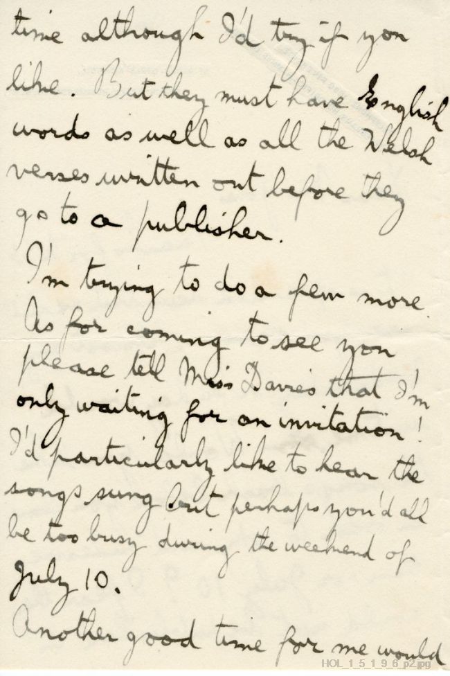 Letter from Gustav Holst to Dora Herbert Jones