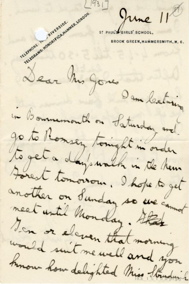 Letter from Gustav Holst to Dora Herbert Jones