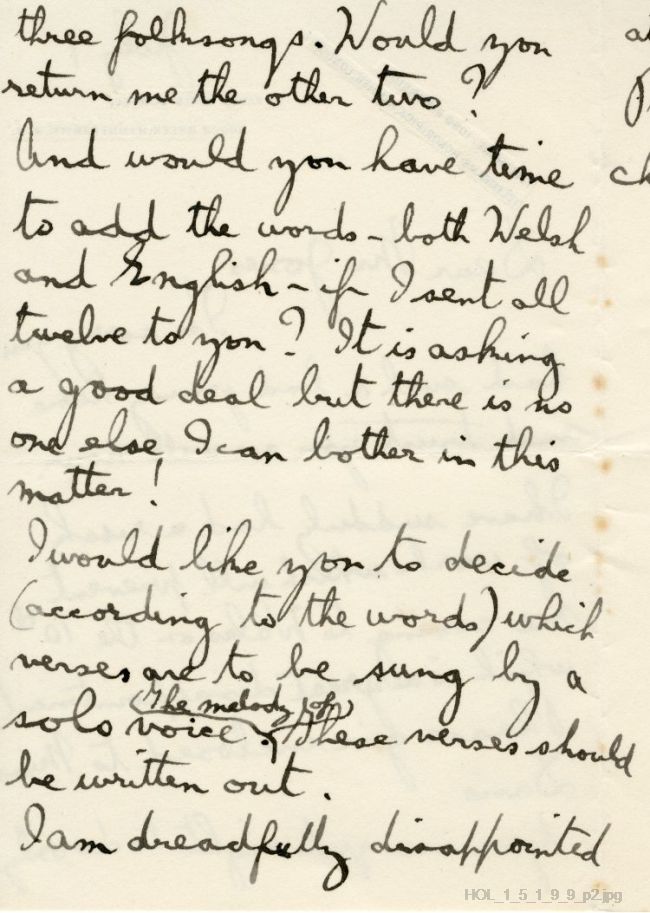 Letter from Gustav Holst to Dora Herbert Jones