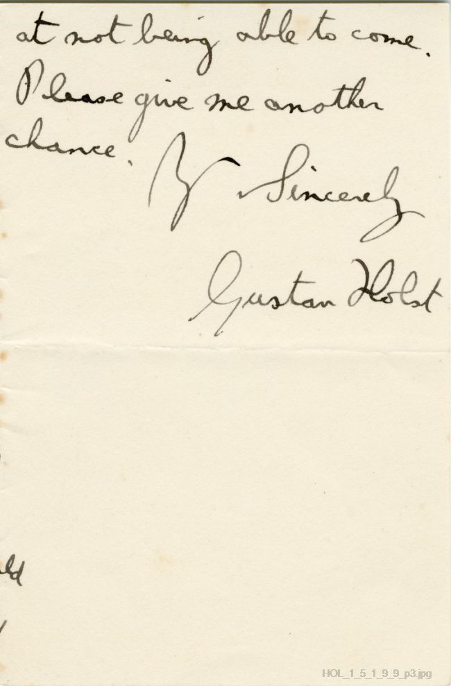 Letter from Gustav Holst to Dora Herbert Jones
