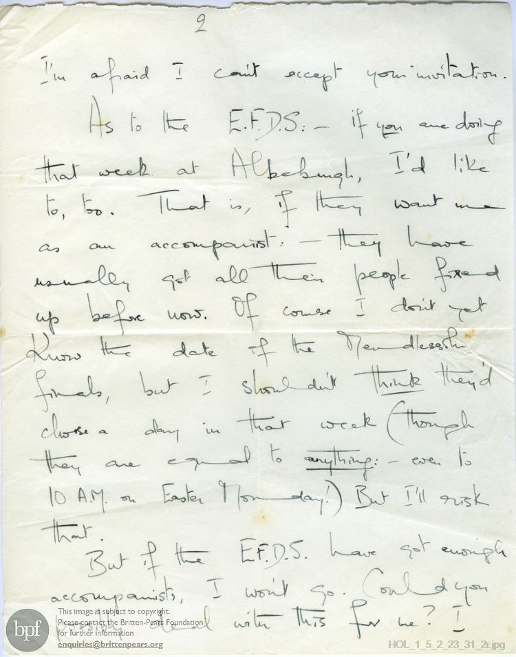 Letter from Imogen Holst to Gustav Holst