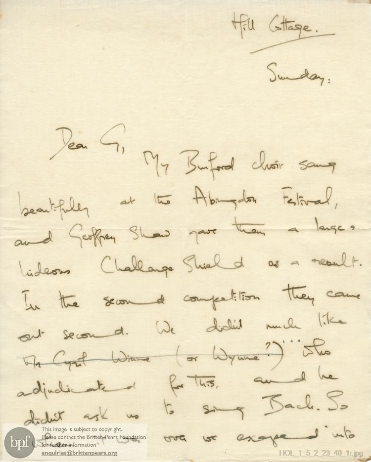 Letter from Imogen Holst to Gustav Holst