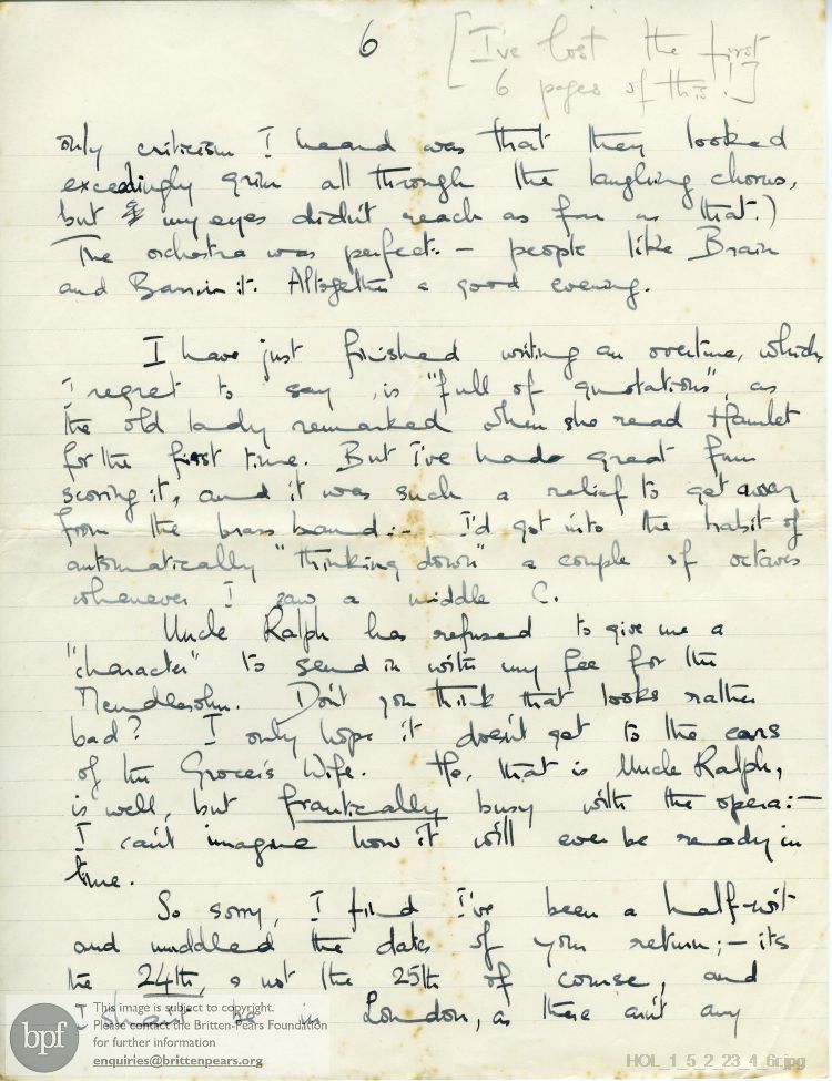 Letter from Imogen Holst to Gustav Holst