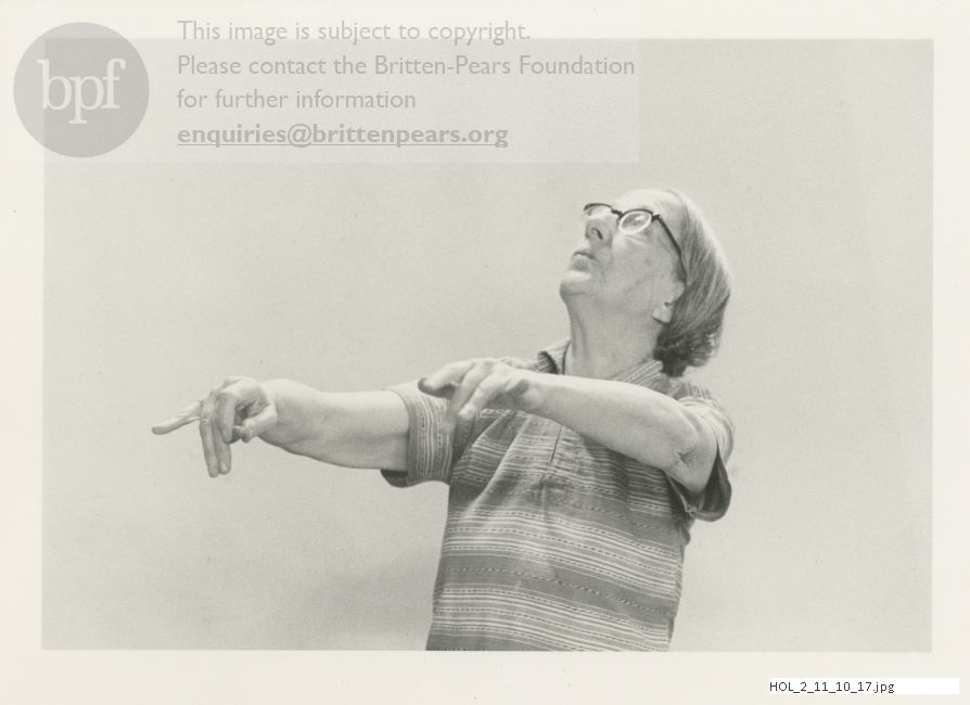 Photograph of Imogen Holst conducting Snape Maltings Training Orchestra
