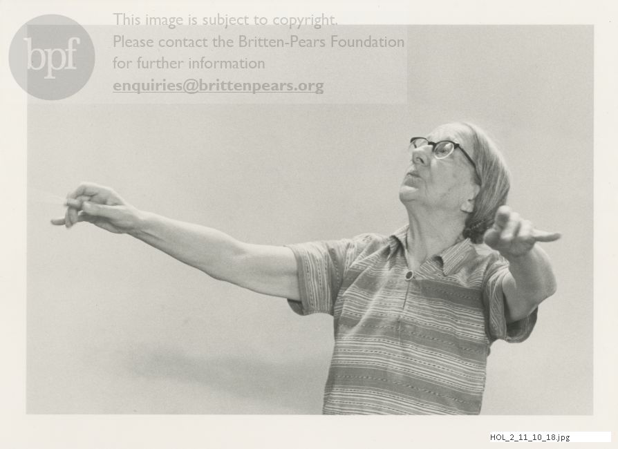 Photograph of Imogen Holst conducting Snape Maltings Training Orchestra
