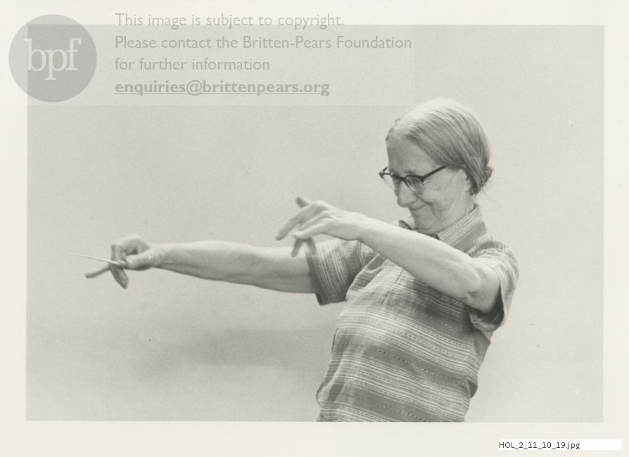 Photograph of Imogen Holst conducting Snape Maltings Training Orchestra