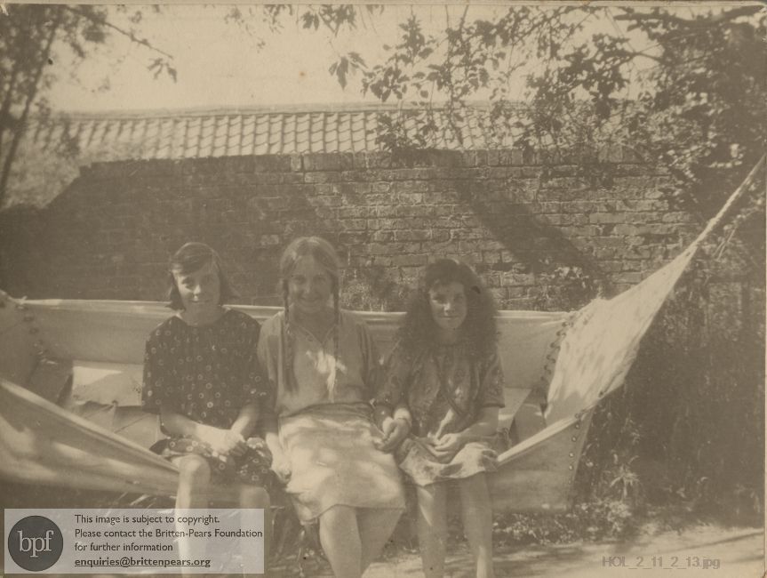 Photograph of Imogen Holst, Dora Harvey, and Barbara Simcoe at Paycocke's