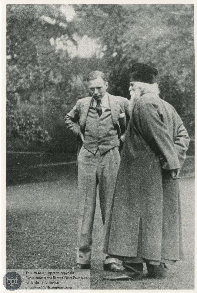 Postcard photograph of Leonard Elmhirst and Rabindranath Tagore