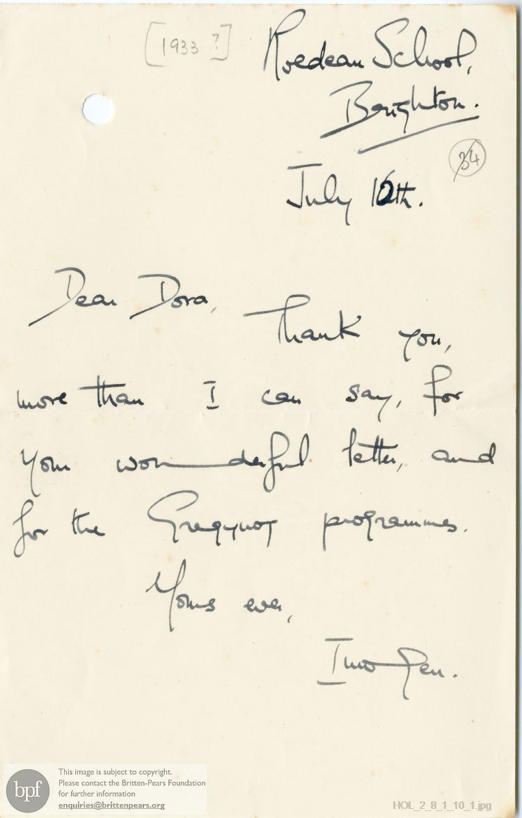 Letter from Imogen Holst to Dora Herbert Jones