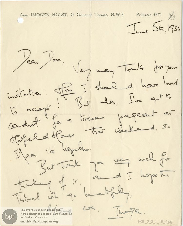 Letter from Imogen Holst to Dora Herbert Jones