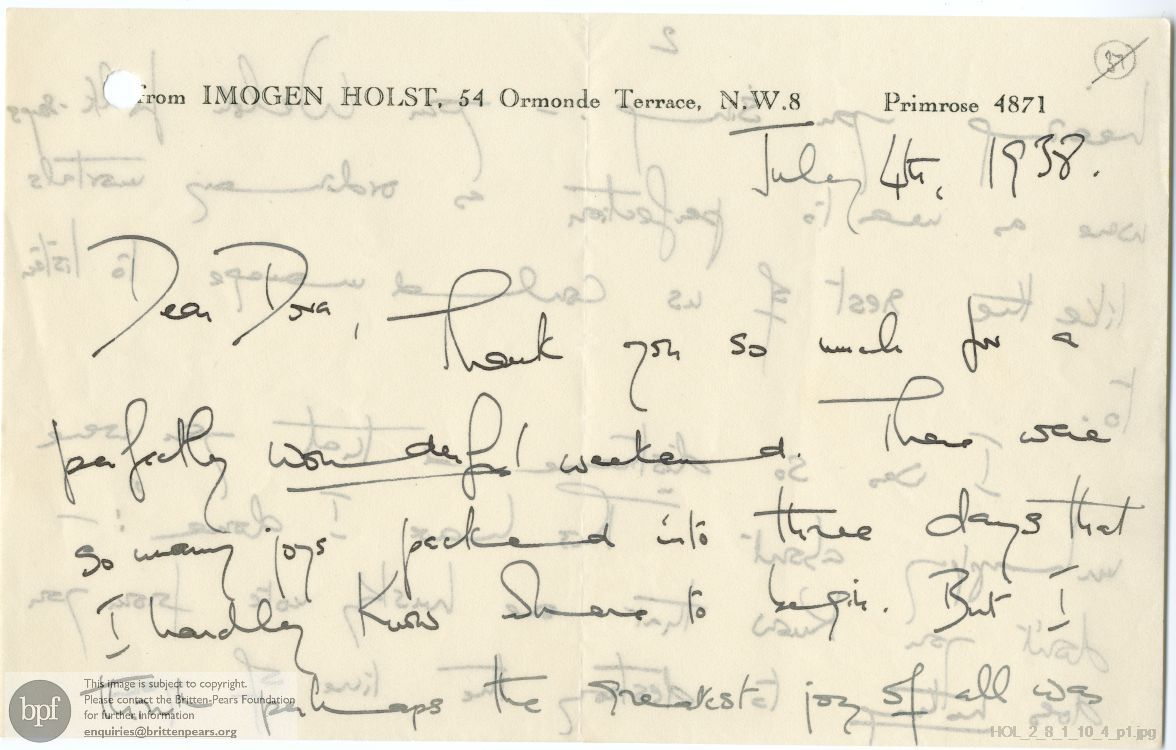 Letter from Imogen Holst to Dora Herbert Jones